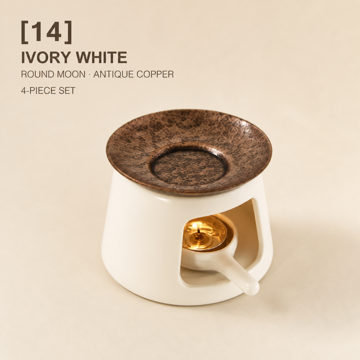 Hand-Hammered Brass Dry-Warming Plate & Ceramic Tealight Burner