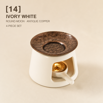 Hand-Hammered Brass Dry-Warming Plate & Ceramic Tealight Burner