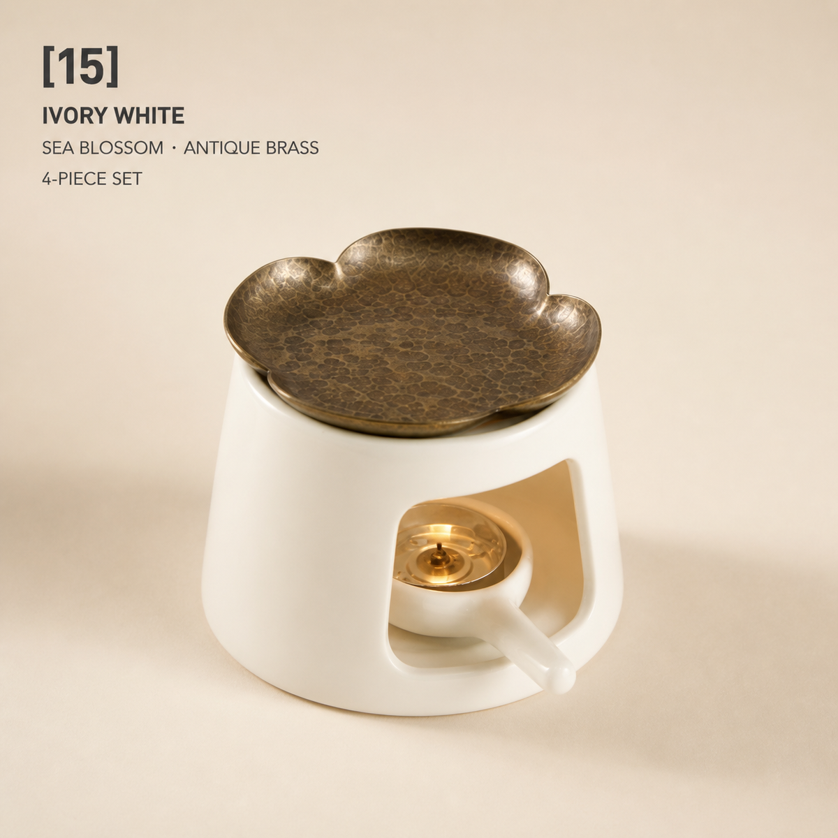 Hand-Hammered Brass Dry-Warming Plate & Ceramic Tealight Burner