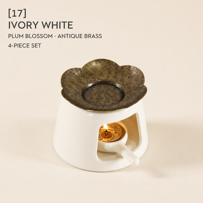Hand-Hammered Brass Dry-Warming Plate & Ceramic Tealight Burner