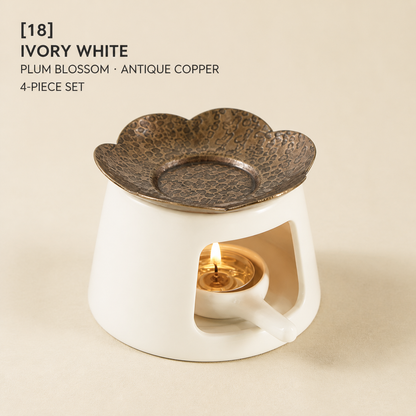 Hand-Hammered Brass Dry-Warming Plate & Ceramic Tealight Burner