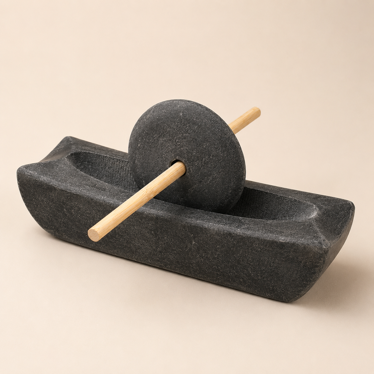 Natural Bluestone Herb Grinder with Bamboo Handle