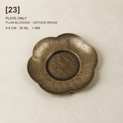 Hand-Hammered Brass Dry-Warming Plate & Ceramic Tealight Burner