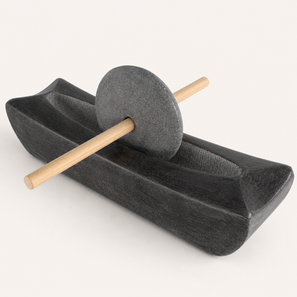 Natural Bluestone Herb Grinder with Bamboo Handle