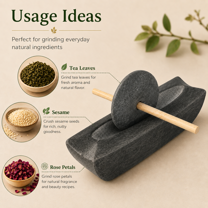 Natural Bluestone Herb Grinder with Bamboo Handle