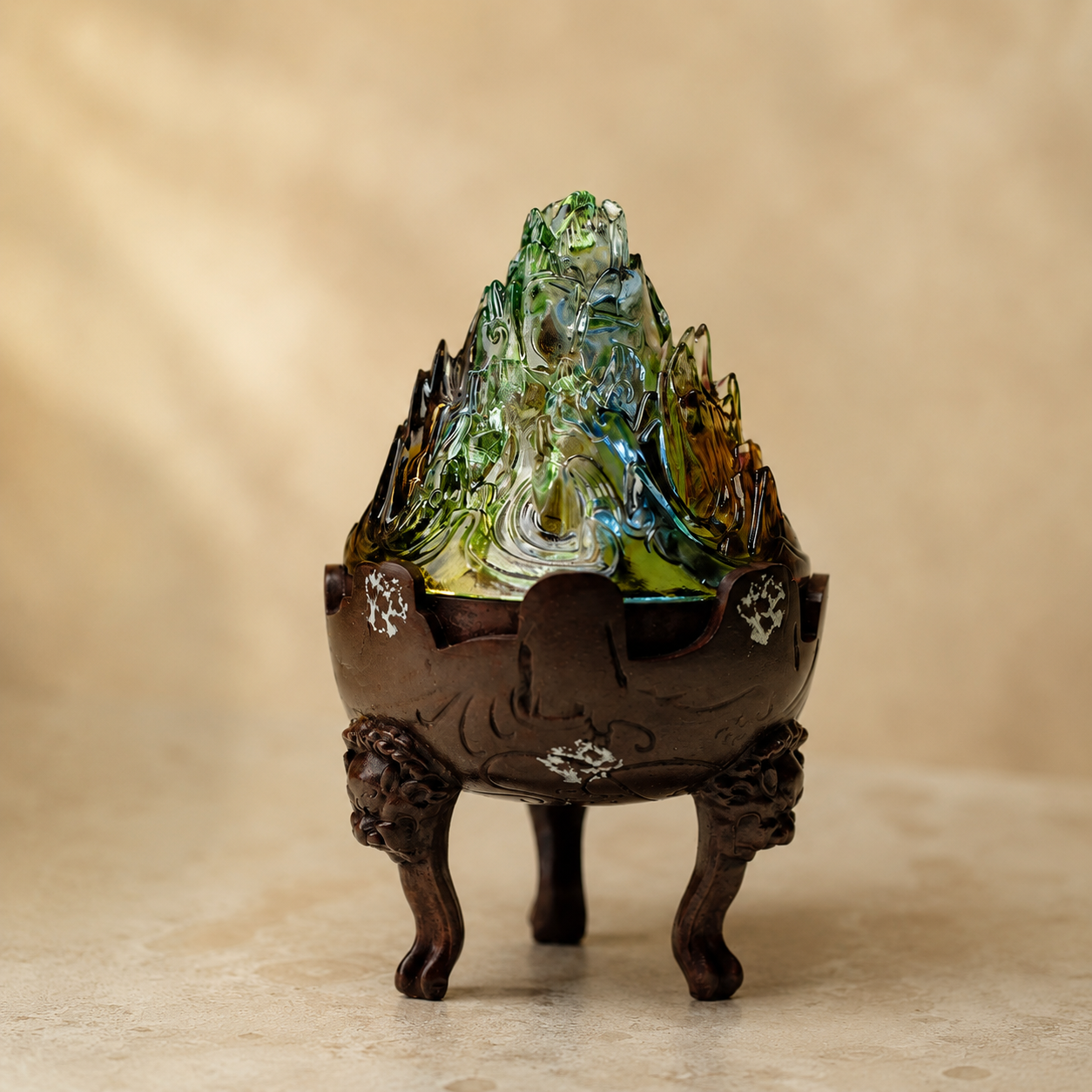 Iridescent Glass Boshan Incense Burner