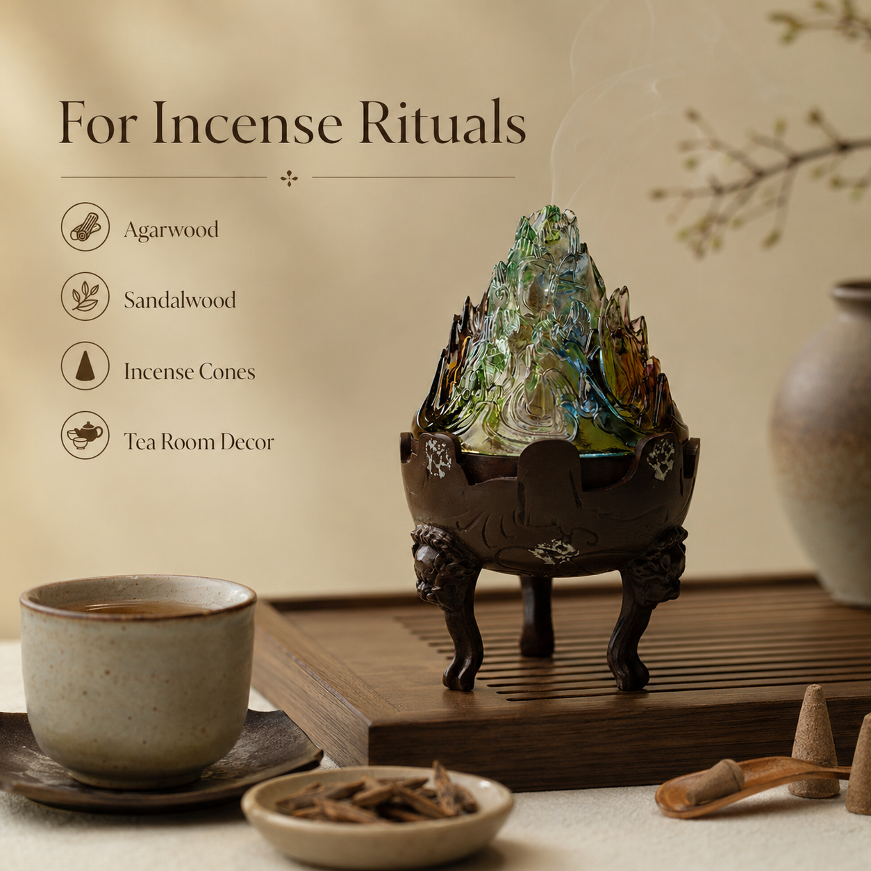Iridescent Glass Boshan Incense Burner