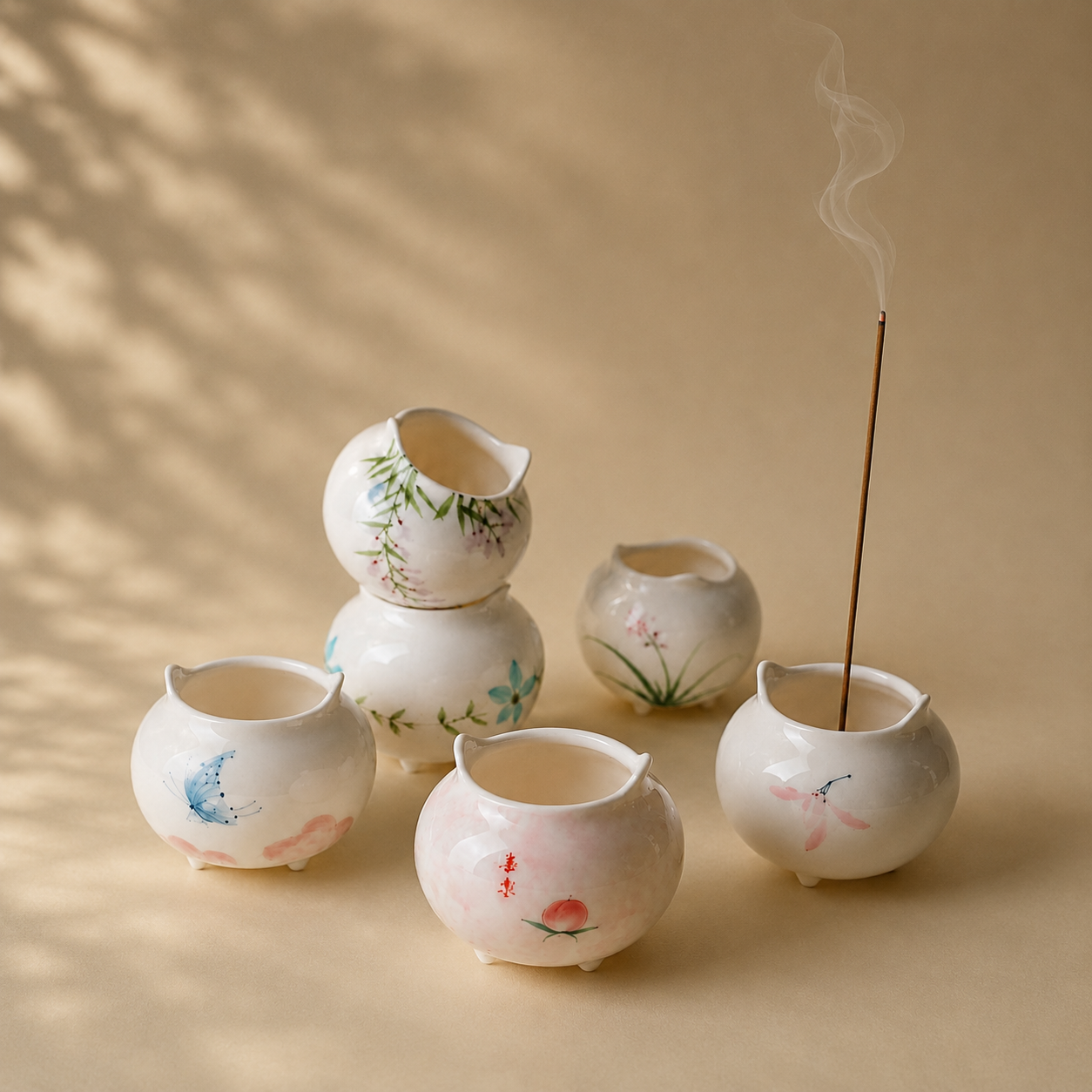 Hand-Painted Ceramic Incense Holder
